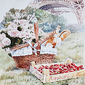 Картины и панно handmade. Livemaster - original item Watercolor painting of Strawberry on a date in Paris. Handmade.