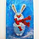 Год Кролика: кролик с морковкой 10х15см, Картины, Тюмень,  Фото №1