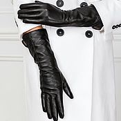 Винтаж handmade. Livemaster - original item Size 7. Winter long gloves made of black and brown leather. Handmade.