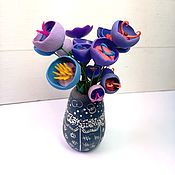 Цветы и флористика handmade. Livemaster - original item Mini bouquet of Bright unusual flowers in a vase Gift to a woman Purple. Handmade.