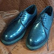 Обувь ручной работы handmade. Livemaster - original item Men`s shoes made of ostrich leather, fur, dark blue.. Handmade.