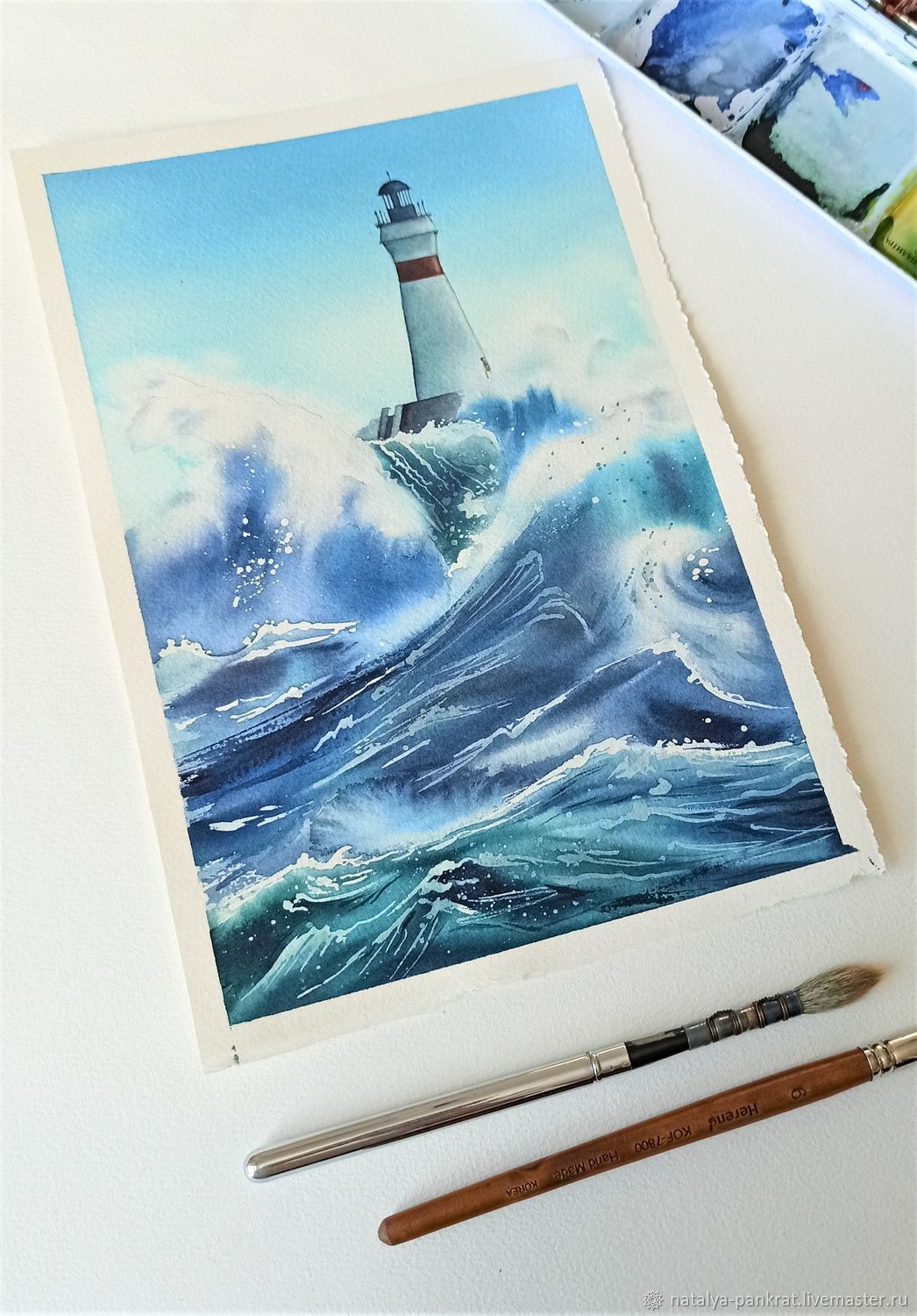 Акварельная картина с морем и маяком в интернет-магазине на Ярмарке ...