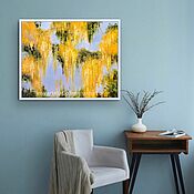 Большая картина абстракция «Золотой лес» в светлых тонах с золочением