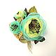 Brooch, handmade flowers, fabric, leather, Morning Turquoise. Brooches. ms. Decorator. My Livemaster. Фото №6