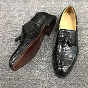 Обувь ручной работы handmade. Livemaster - original item Men`s loafers, crocodile leather, in black.. Handmade.