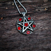 Украшения handmade. Livemaster - original item Pentagram with red stones — steel pendant. Handmade.