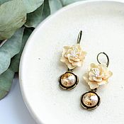 Украшения handmade. Livemaster - original item Handmade earrings with beige sakura and Swarovski pendant. Handmade.