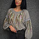 Elegant gray blouse with hand embroidery ' Spring Garden'. Blouses. KVITKA. Online shopping on My Livemaster.  Фото №2