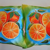 Для дома и интерьера handmade. Livemaster - original item Батик. Авторская декоративная подушка "Солнечные апельсины". Handmade.