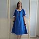 Blue linen dress with Yaroslava embroidery (midi). Dresses. Kupava - ethno/boho. My Livemaster. Фото №4