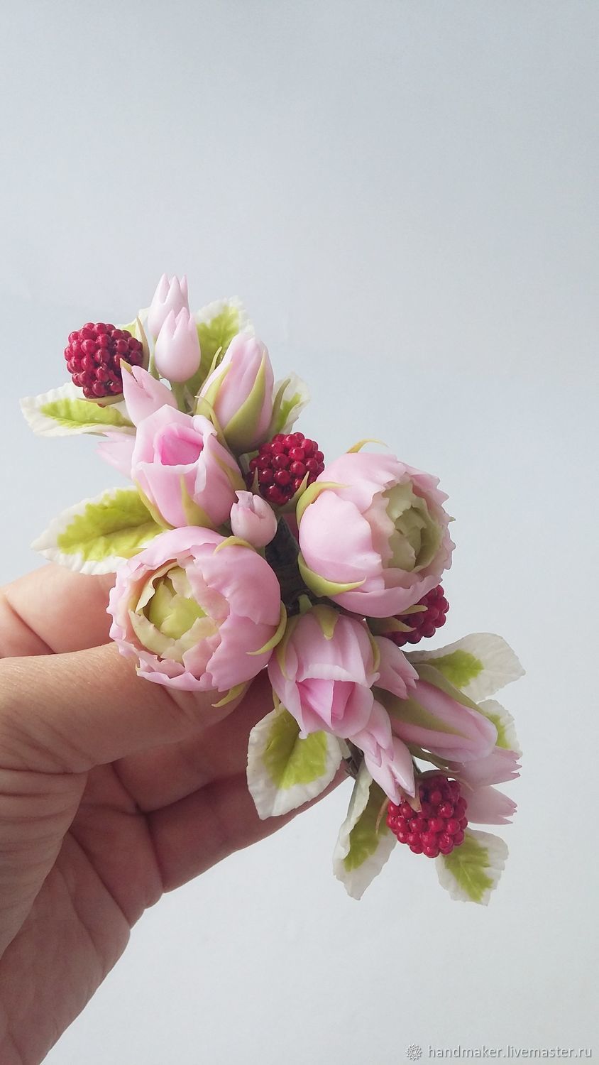 Заколка с пионами – заказать на Ярмарке Мастеров – M02N2RU | Заколки ...