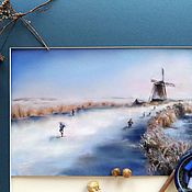 Картины и панно handmade. Livemaster - original item Painting pastel Winter Holland (winter landscape mill). Handmade.