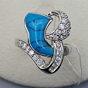 Украшения handmade. Livemaster - original item Silver ring with turquoise and cubic Zirconia. Handmade.