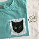T-shirt color Tiffany I with a pocket cat, T-shirts, Krasnodar,  Фото №1