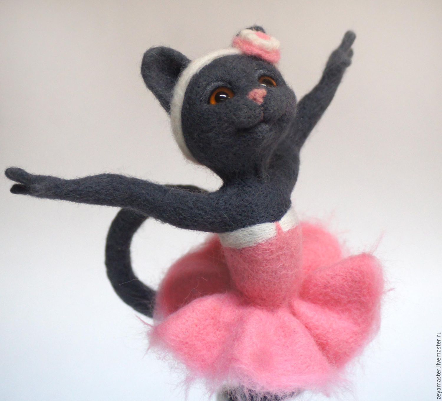 Cat ballerina in a pink dress Felting toy shop online on Livemaster