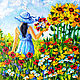 Painting Flowers Girl and Bouquet of flowers 15 x 21 Oil Sunflowers. Pictures. matryoshka (azaart). My Livemaster. Фото №4