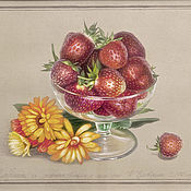 Картины и панно handmade. Livemaster - original item Drawing with gouache "Strawberries and marigolds". Handmade.
