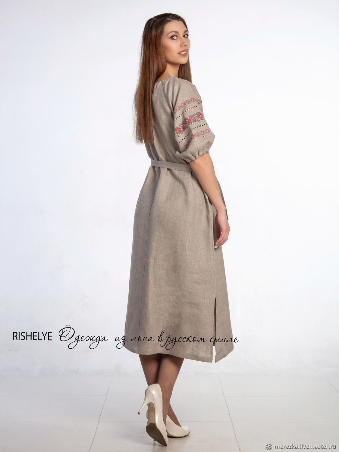 Платья из льна в русском стиле фото