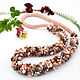 Long necklace for lovers of big forms. Decoration in peach and brown colors. Massive long necklace from Japanese and Czech beads, stone chips, pearls and Czech beads.

