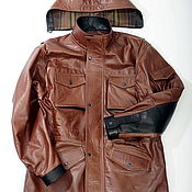 Мужская одежда handmade. Livemaster - original item Men`s M65 brown leather jacket with hood. Handmade.