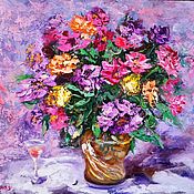 Картины и панно handmade. Livemaster - original item Painting with flowers and a glass 