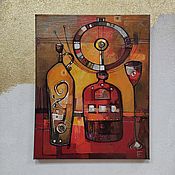 Картины и панно handmade. Livemaster - original item Still life with the geometry of the glass bottle circle strip red. Handmade.
