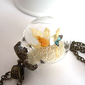 Украшения handmade. Livemaster - original item Transparent Pendant Sphere Ball with Daffodil Real Flowers Jewelry. Handmade.