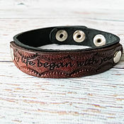Украшения handmade. Livemaster - original item A thin bracelet with engraving and embossing My life began with you. Handmade.