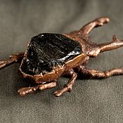 Украшения handmade. Livemaster - original item Copper Brooch Beetle Deer Obsidian.. Handmade.