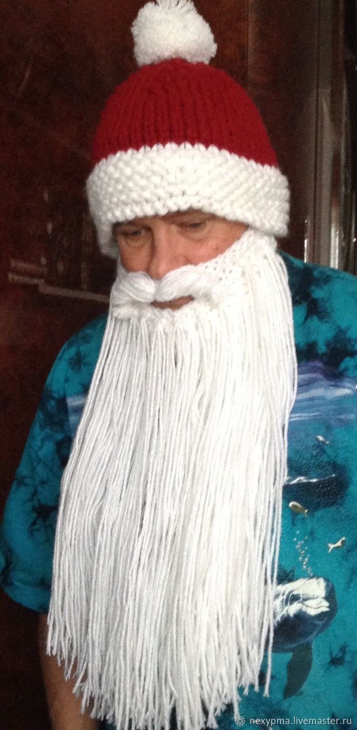 Как связать шапку деда мороза с бородой