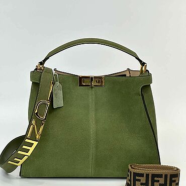 Винтаж ручной работы. Ярмарка Мастеров - ручная работа Винтаж: Сумка Fendi Peekaboo из замши красивого зелёного оттенка. Handmade.