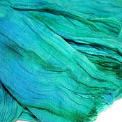 Шёлковый платок АКВАРЕЛЬНЫЙ сине-зелёный батик подарок женщине