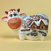 Сувениры и подарки handmade. Livemaster - original item Cow Burenka Winter piggy bank. Symbol of 2021. Handmade.