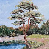 Картины и панно handmade. Livemaster - original item Oil painting Pine, tree by the lake. Handmade.