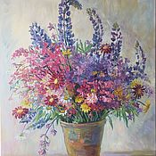 Oil painting. bouquet with daisies. Free copy of Lukiyanov's painting