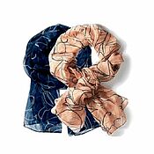 Винтаж handmade. Livemaster - original item 180h70 cm. Two types! Charming beige and blue scarf. Handmade.