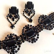 Винтаж handmade. Livemaster - original item Bracelet and earrings Bijoux MG Czechoslovakia black glass. Handmade.