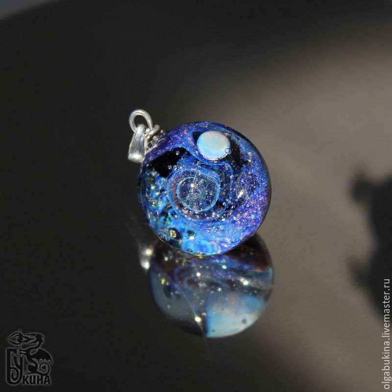 Pendant ball galaxy purple space. Silver Glass Universe Necklace, Pendants, Moscow,  Фото №1