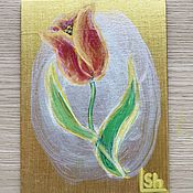 Картины и панно handmade. Livemaster - original item Painting tulip on gold 