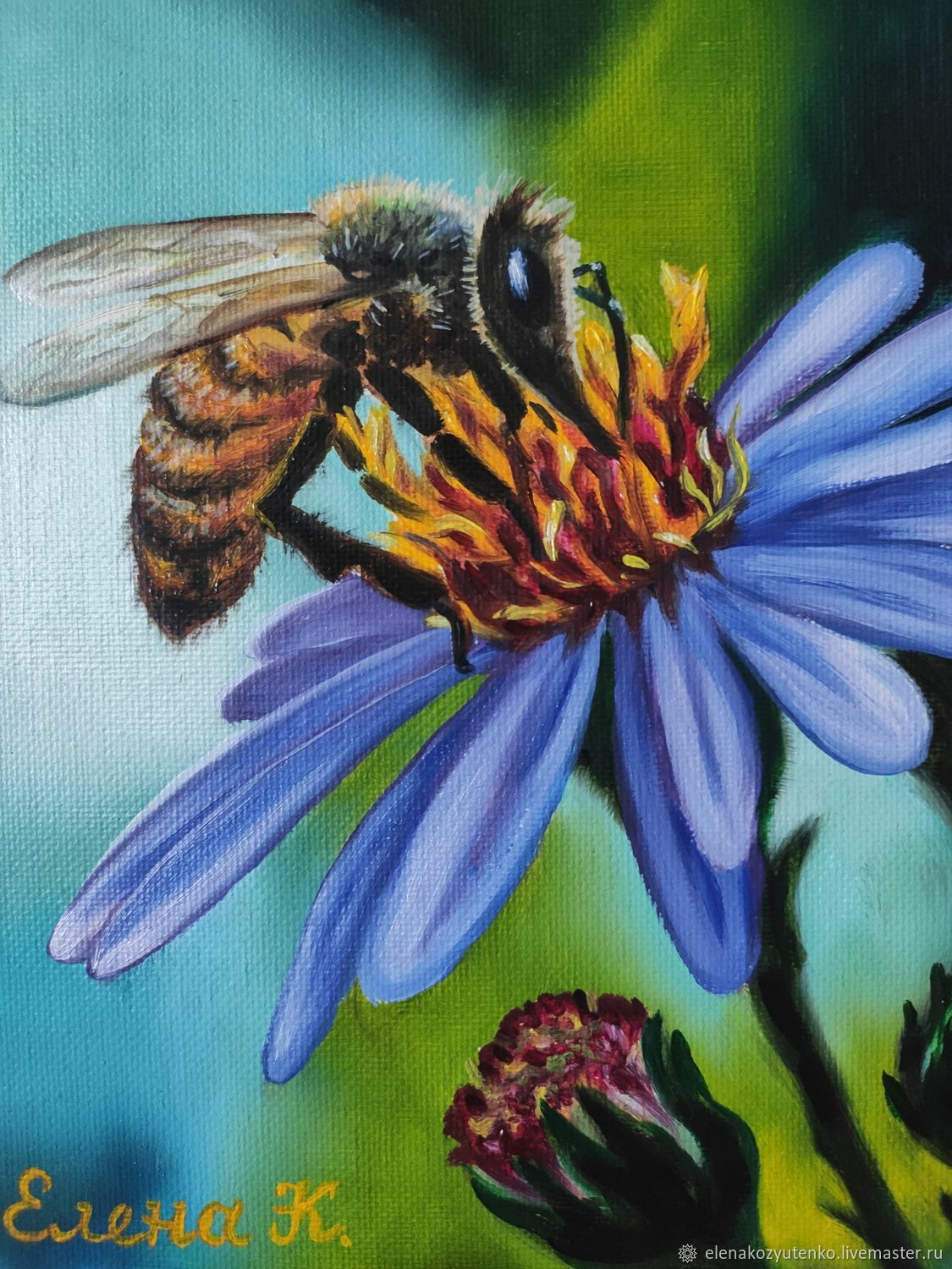 Пчелка и цветок живопись