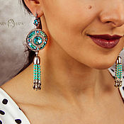 Украшения handmade. Livemaster - original item Earrings with tassels Camilla. Turquoise earrings. bead earrings. Handmade.