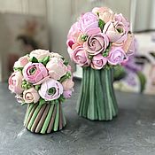 Букет невесты с пионами и розами из полимерной глины