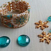 Украшения handmade. Livemaster - original item Wide beaded bracelet Snow, beaded bracelets, beaded harness. Handmade.