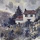 Watercolor: House in the mountains. ( Blue, blue-gray, gray, Burgundy), Pictures, Ekaterinburg,  Фото №1