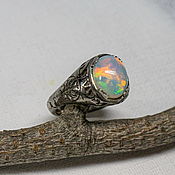 Украшения handmade. Livemaster - original item Silver ring with opal and pentagram 
