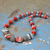 Работы для детей, handmade. Livemaster - original item Beads Red-turquoise lampwork ethno boho. Handmade.