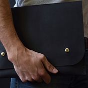 Сумки и аксессуары handmade. Livemaster - original item Leather case for laptop with compartment for papers hand-stitched seam. Handmade.