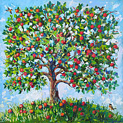 Картины и панно handmade. Livemaster - original item Painting Apple Tree Tree of Life Tree of Happiness Oil Canvas 40 x 40. Handmade.