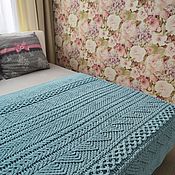 Для дома и интерьера handmade. Livemaster - original item Knitted plush plaid of blue color of large knitting. Handmade.