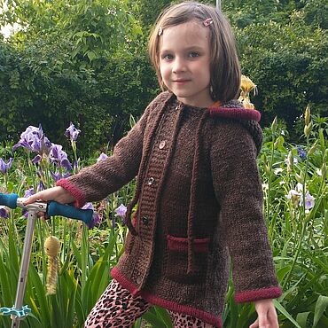 кардиган - пальто на девочку, 4 - 5 лет, вязание спицами